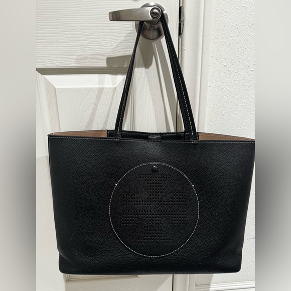 Tory Burch Perforated Leather Logo Tote Bag - Picture 1 of 17